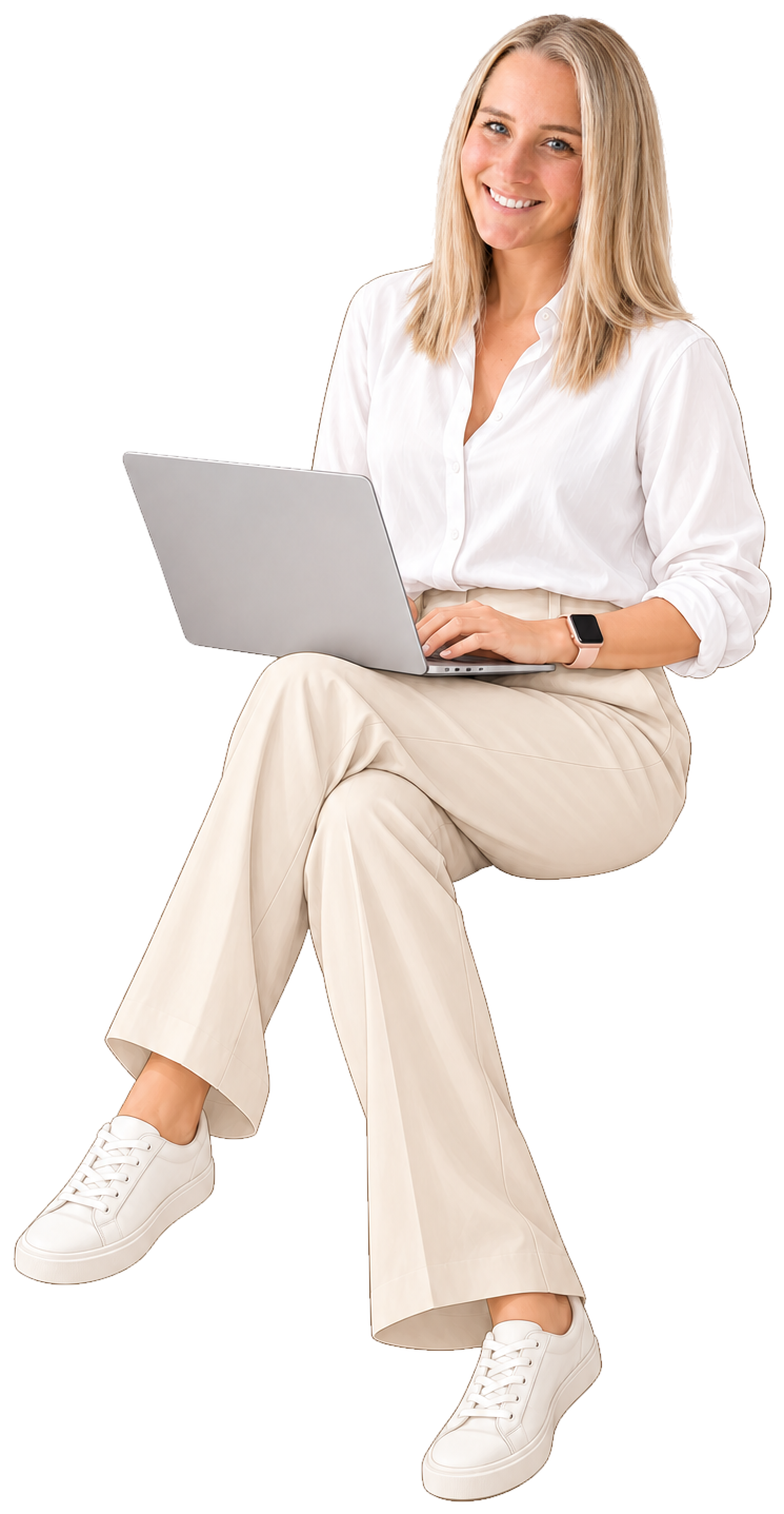 Charlotte Lydiksen siddende med en MacBook